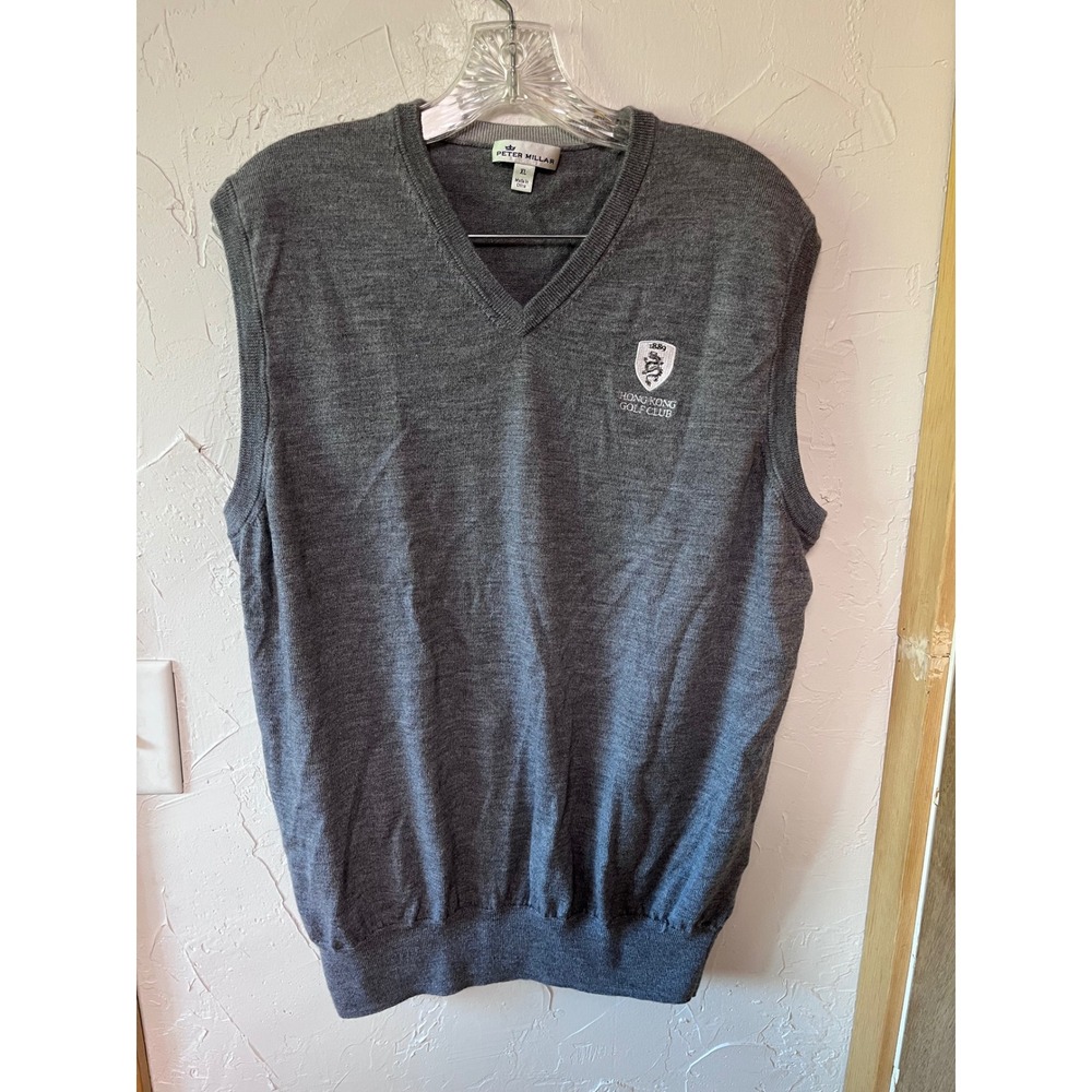 Peter Millar Mens Gray Merino Silk Hong Kong Golf Club V-Neck Sweater Vest XL